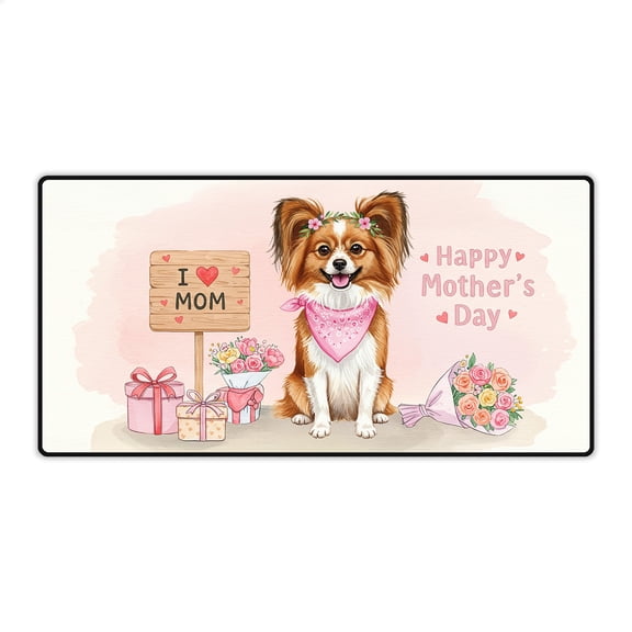 Happy Mother's Day Papillon Love Dog Mom Heart Flower Desk Mat Full Keyboard Mouse Pad Pap Butterfly Dog Lover Large Mousepad - 12004