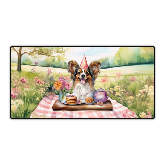 Happy Mother's Day Papillon with Sweets and Flowers at a Picnic Desk Mat Full Keyboard Mouse Pad Pap Butterfly Dog Lover Large Mousepad - 13005