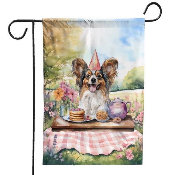 Happy Mother's Day Papillon with Sweets and Flowers at a Picnic Garden Flag 12x18in Double Sided Pap Butterfly Dog Lover Outdoor Decor - 13005