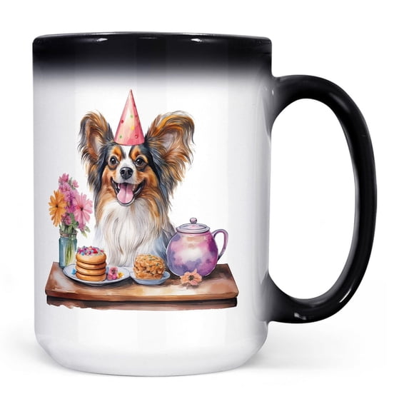 Happy Mother's Day Papillon with Sweets and Flowers at a Picnic Heat Color Changing Mug Pap Butterfly Dog Lover Magic Coffee Mug - 13005