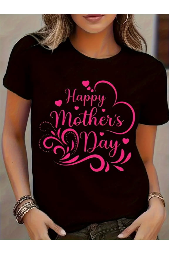 Happy Mother's Day Pink Hearts Festive Women's Casual T-Shirt Gift for Mom Mama
