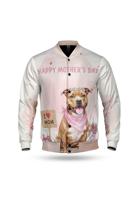 Happy Mother's Day Pitbull Love Dog Mom Heart Flower All Over Print 3D Baseball Jacket Terrier Dog Lover Bomber Jacket Softball - 12004