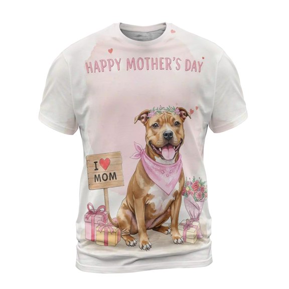 Happy Mother's Day Pitbull Love Dog Mom Heart Flower All Over Print 3D Shirt Unisex Merch Terrier Dog Lover - 12004
