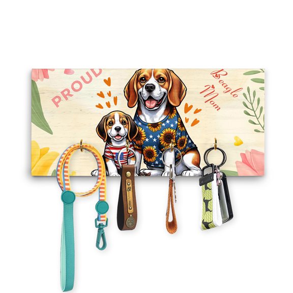 Happy Mother's Day Proud Beagle Mom Wood Key Holder Beagles Dog Lover Gifts Idea Wall-mounted Key Rack Home Decor - 03003