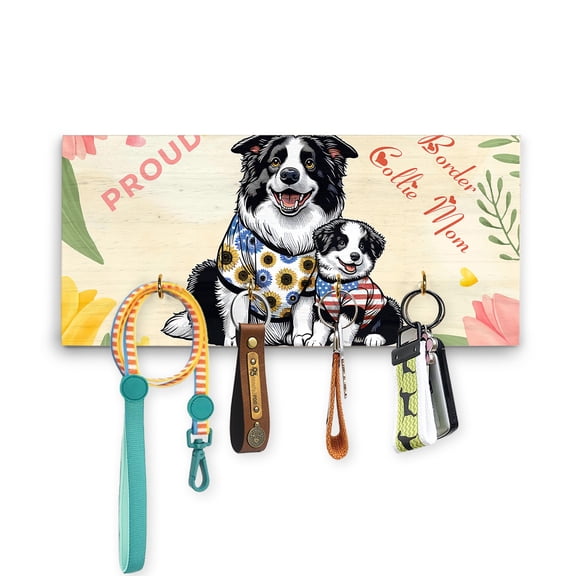 Happy Mother's Day Proud Border Collie Mom Wood Key Holder Borders Dog Lovers Gifts Idea Wall-mounted Key Rack Home Decor - 03003