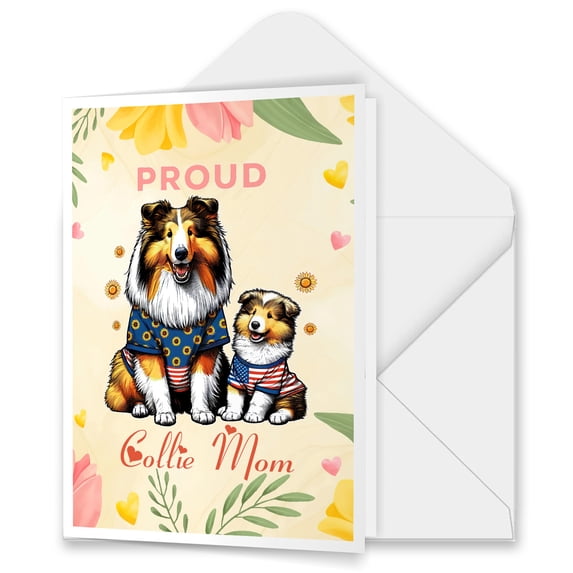 Happy Mother's Day Proud Collie Mom 5x7in Folded Greeting Card Collie Dog Lover Gifts Idea Single Note Card with Envelope - 03003
