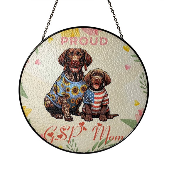 Happy Mother's Day Proud Gsp Mom German Shorthaired Pointer Stained Glass Suncatcher GSP Lover Dog Gift Window Hanging Sign Decor - 03003