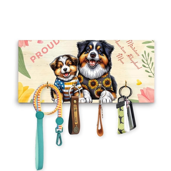 Happy Mother's Day Proud Miniature American Shepherd Mom Wood Key Holder MAS Dog Lover Gifts Wall-mounted Key Rack Home Decor - 03003