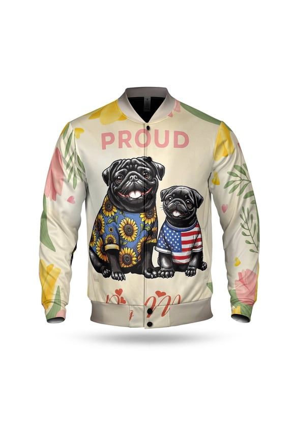 Happy Mother's Day Proud Pug Mom All Over Print 3D Baseball Jacket Dog Lover Gifts Bomber Jacket Softball - 03003
