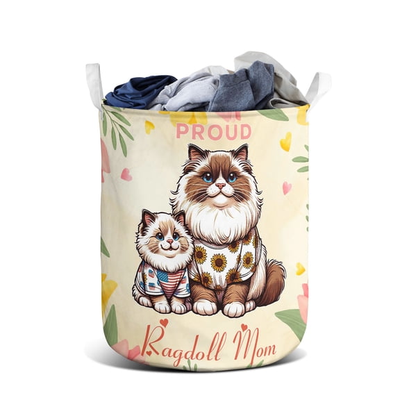 Happy Mother's Day Proud Ragdoll Mom Foldable Laundry Basket Cat Lover Kitten Owner Gifts Idea Organizer Storage with Handles - 03003