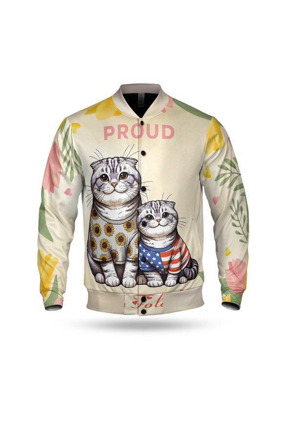 Happy Mother's Day Proud Scottish Fold Mom All Over Print 3D Baseball Jacket Cat Lover Kitten Owner Gifts Bomber Jacket Softball - 03003