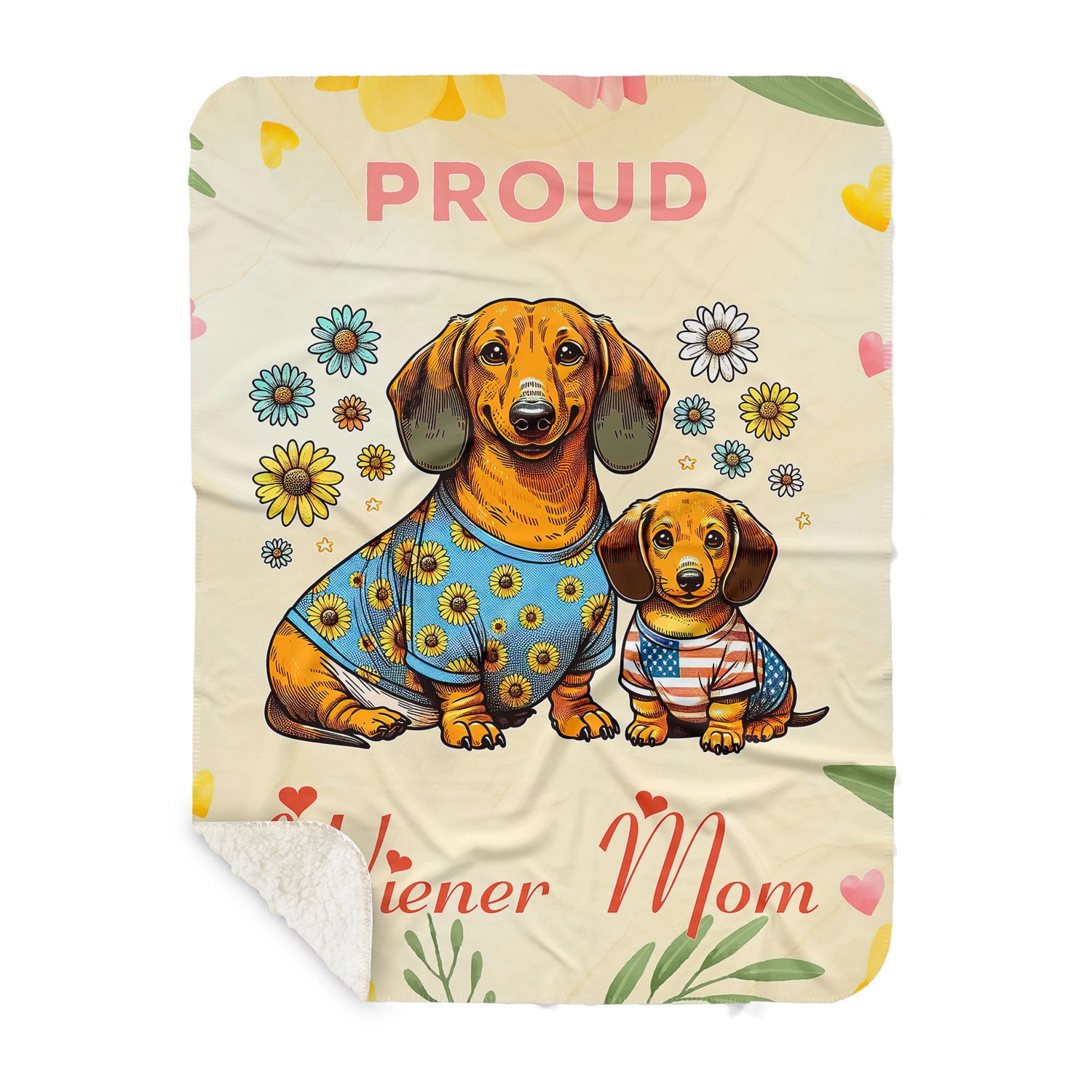 Happy Mother's Day Proud Wiener Mom Dachshund Doxie Cozy Sherpa Blanket Wiener Dog Lover Gifts Idea Warm Soft Throw Blanket - 03003