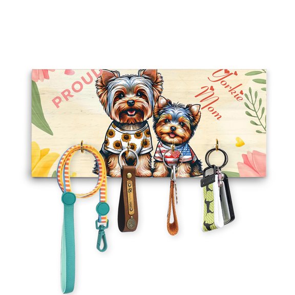 Happy Mother's Day Proud Yorkie Mom Yorkshire Terrier Wood Key Holder Yorkie Dog Lover Gifts Wall-mounted Key Rack Home Decor - 03003