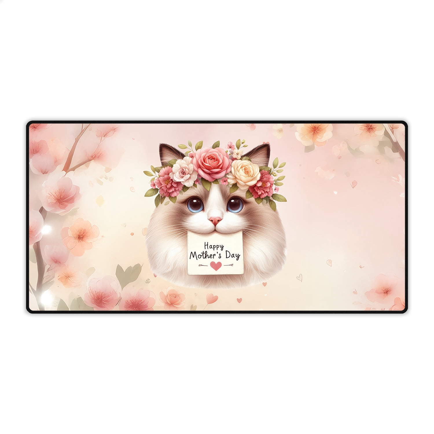 Happy Mother's Day Ragdoll with Flower Crown and Greeting Card Desk Mat Full Keyboard Mouse Pad Cat Lover Kitten Owner Gifts Idea Large Mousepad - 13004