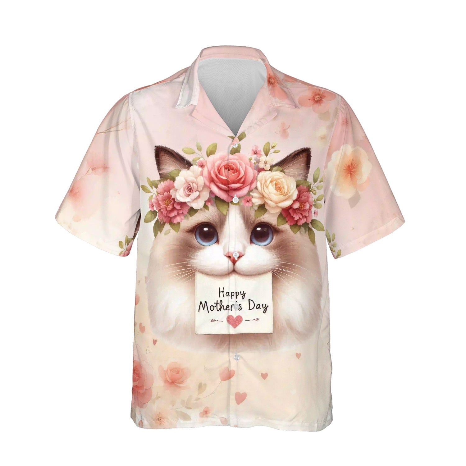 Happy Mother's Day Ragdoll with Flower Crown and Greeting Card Hawaiian Shirt Breathable Summer Unisex Merch Cat Lover Kitten Owner Gifts Idea - 13004