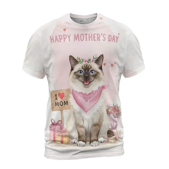 Happy Mother's Day Ragdoll Love Cat Mom Heart Flower All Over Print 3D Shirt Unisex Merch Cat Lover Kitten Owner Gifts Idea - 12004