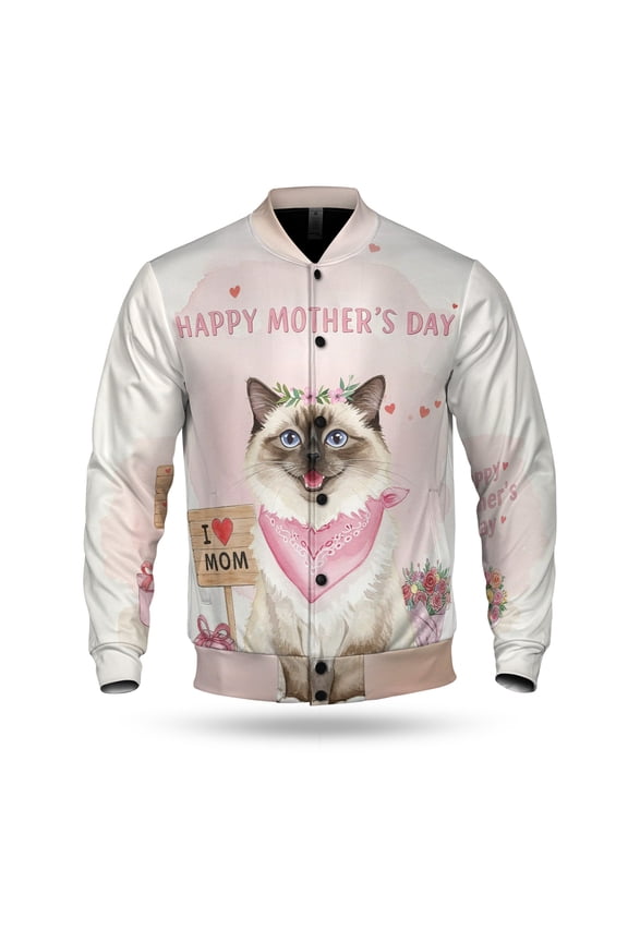 Happy Mother's Day Ragdoll Love Cat Mom Heart Flower All Over Print 3D Baseball Jacket Cat Lover Kitten Owner Gifts Idea Bomber Jacket Softball - 12004