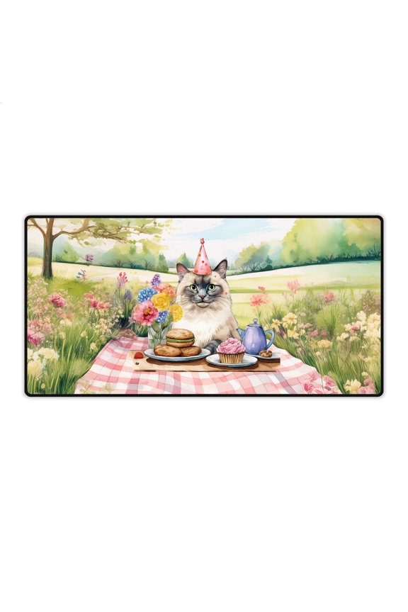 Happy Mother's Day Ragdoll with Sweets and Flowers at a Picnic Desk Mat Full Keyboard Mouse Pad Cat Lover Kitten Owner Gifts Idea Large Mousepad - 13005