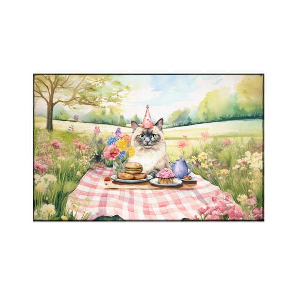 Happy Mother's Day Ragdoll with Sweets and Flowers at a Picnic Indoor Rug Cat Lover Kitten Owner Gifts Idea Carpet Living Bed Room Sofa Home Decor - 13005