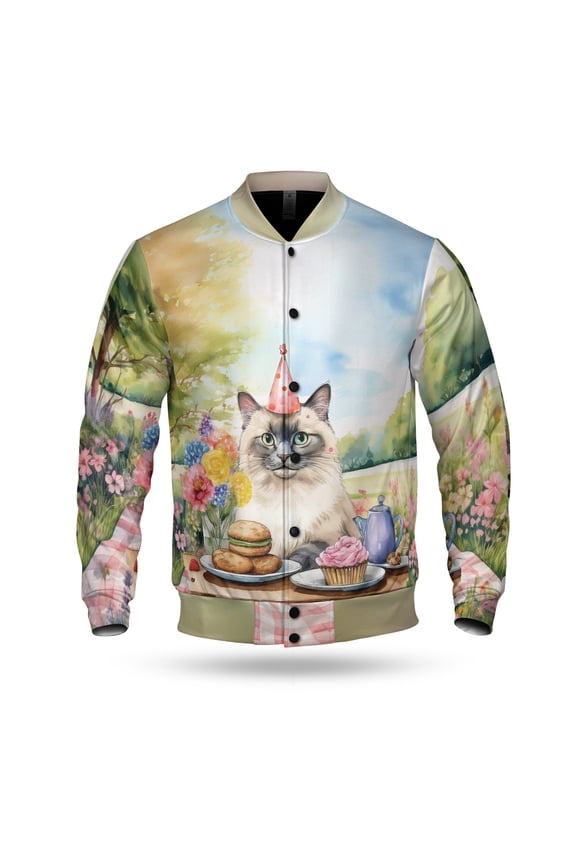 Happy Mother's Day Ragdoll with Sweets and Flowers at a Picnic All Over Print 3D Baseball Jacket Cat Lover Kitten Owner Gifts Idea Bomber Jacket Softball - 13005