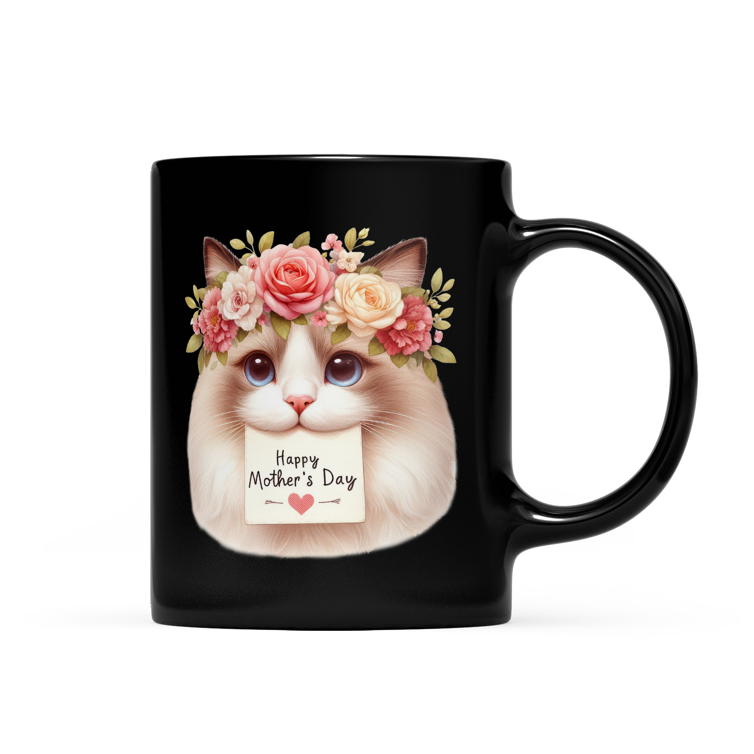 Happy Mother's Day Ragdoll with Flower Crown and Greeting Card Mug Cat Lover Kitten Owner Gifts Idea Coffee Tea Cup - 13004