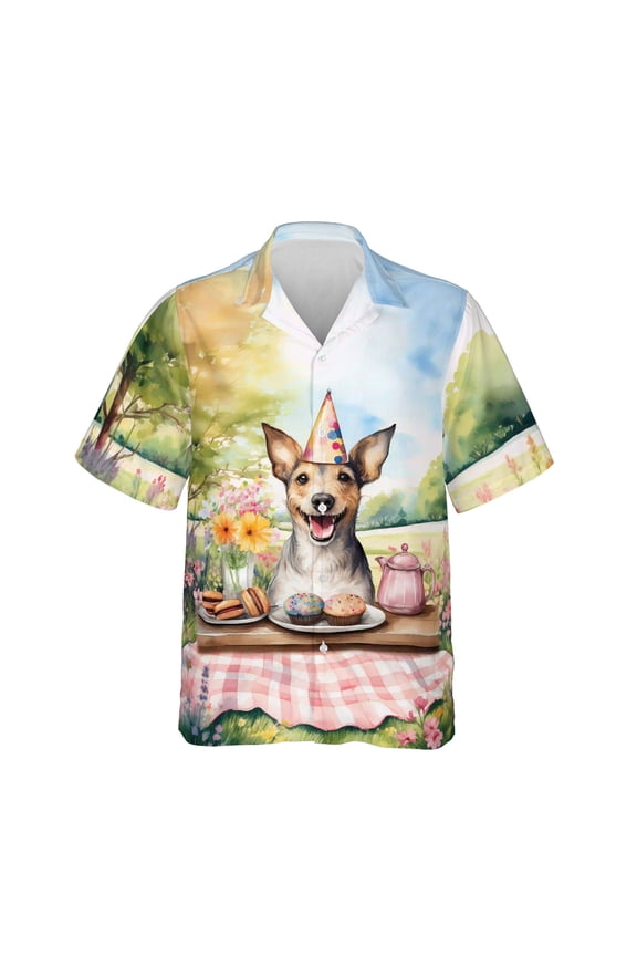 Happy Mother's Day Rat Terrier with Sweets and Flowers at a Picnic Hawaiian Shirt Breathable Summer Unisex Merch Ratty Dog Lover - 13005