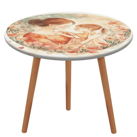 Happy Mother's Day Round Fitted Tablecloth with Flannel Backing Elastic Table Cloth Waterproof Oil-Proof Plastic Table Cover Table Up 40"-54" Diameter)