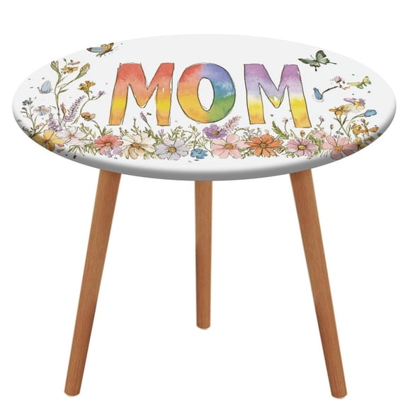 Happy Mother's Day Round Fitted Tablecloth with Flannel Backing Elastic Table Cloth Waterproof Oil-Proof Plastic Table Cover Table Up 40"-54" Diameter)