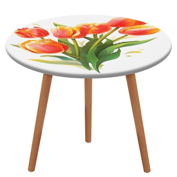 Happy Mother's Day Round Fitted Tablecloth with Flannel Backing Elastic Table Cloth Waterproof Oil-Proof Plastic Table Cover Table Up 40"-54" Diameter)