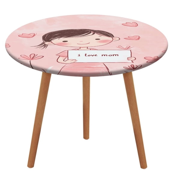 Happy Mother's Day Round Fitted Tablecloth with Flannel Backing Elastic Table Cloth Waterproof Oil-Proof Plastic Table Cover Table Up 40"-54" Diameter)