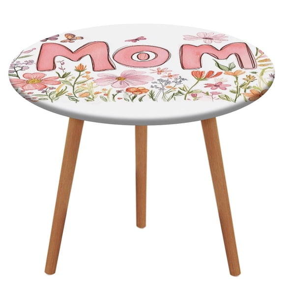 Happy Mother's Day Round Fitted Tablecloth with Flannel Backing Elastic Table Cloth Waterproof Oil-Proof Plastic Table Cover Table Up 40"-54" Diameter)