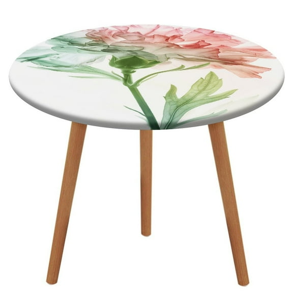 Happy Mother's Day Round Fitted Tablecloth with Flannel Backing Elastic Table Cloth Waterproof Oil-Proof Plastic Table Cover Table Up 40"-54" Diameter)