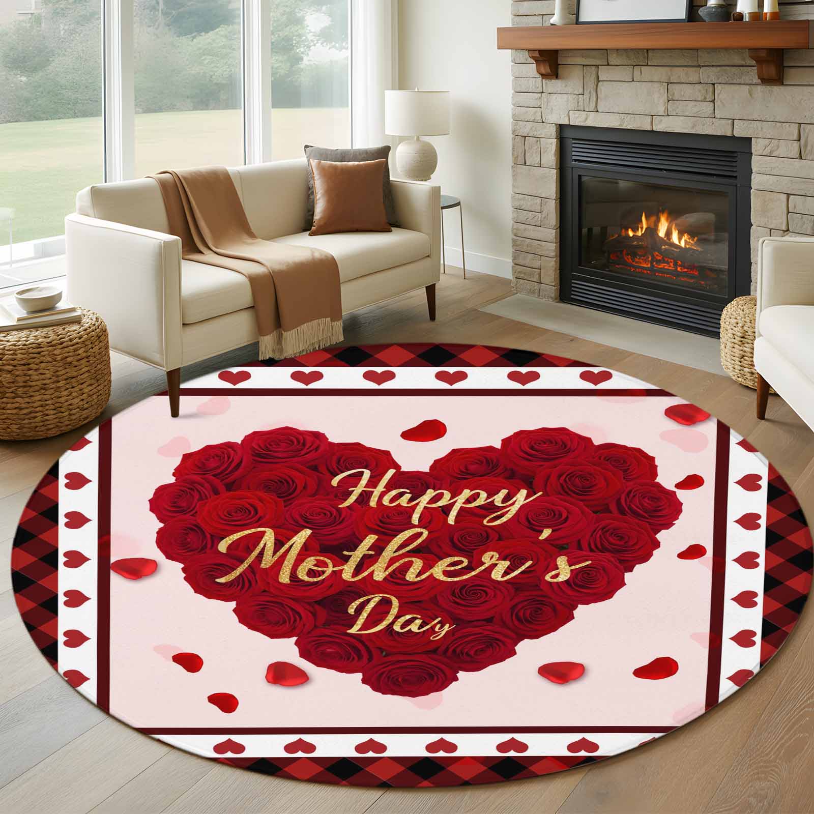 Happy Mother's Day Round Rug 7ft Washable Circle Rugs Non Slip Red ...