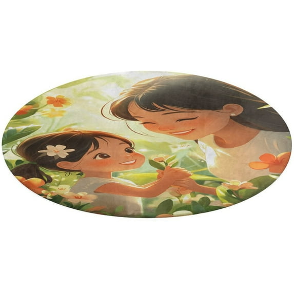 Happy Mother's Day Round Small Area Rug, Print Non Slip Washable Floor Mat, Soft Throw Rug for Living Room, Powder Room Entryway, Bathroom, Bedside