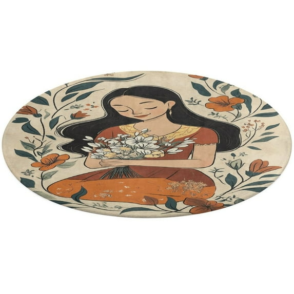 Happy Mother's Day Round Small Area Rug, Print Non Slip Washable Floor Mat, Soft Throw Rug for Living Room, Powder Room Entryway, Bathroom, Bedside