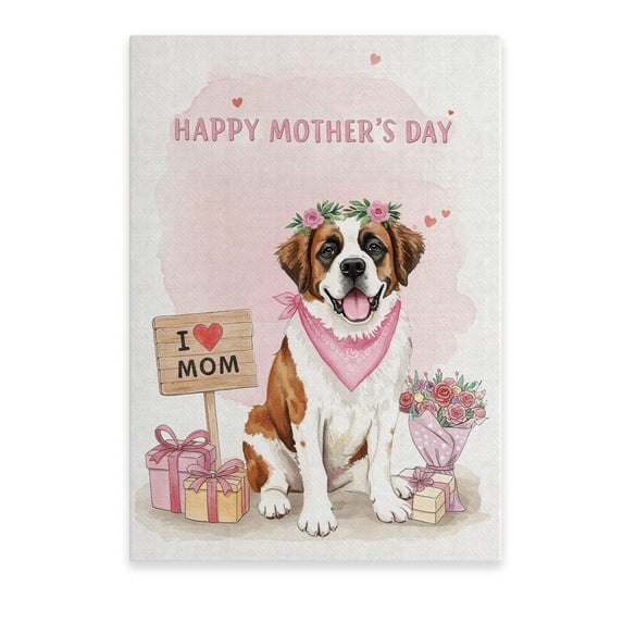Happy Mother's Day Saint Bernard Love Dog Mom Heart Flower Vertical Matte Canvas Poster St Dog Lover Wall Art Home Decor - 12004