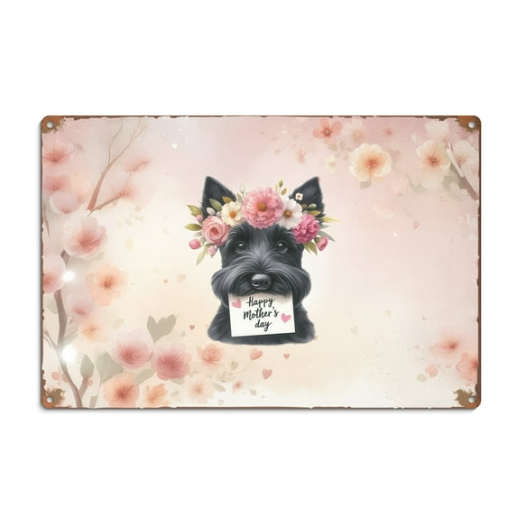Happy Mother's Day Scottish Terrier with Flower Crown and Greeting Card Horizontal Metal Aluminum Sign Scottie Dog Lover Gifts Wall Art Home Decor - 13004