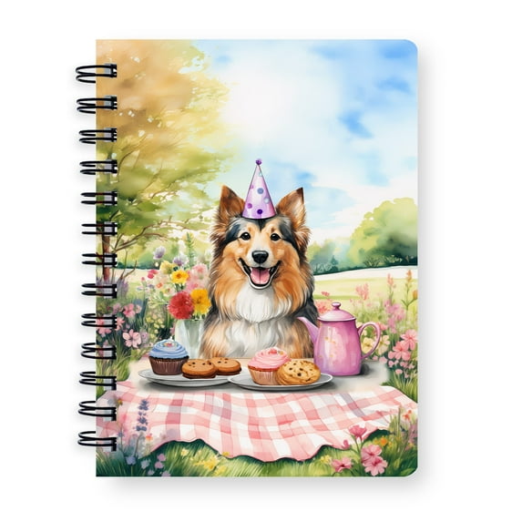 Happy Mother's Day Shetland Sheepdog with Sweets and Flowers at a Picnic Spiral Bound Journal Sheltie Dog Lover Gifts 5x7in Spiral Notebook - 13005