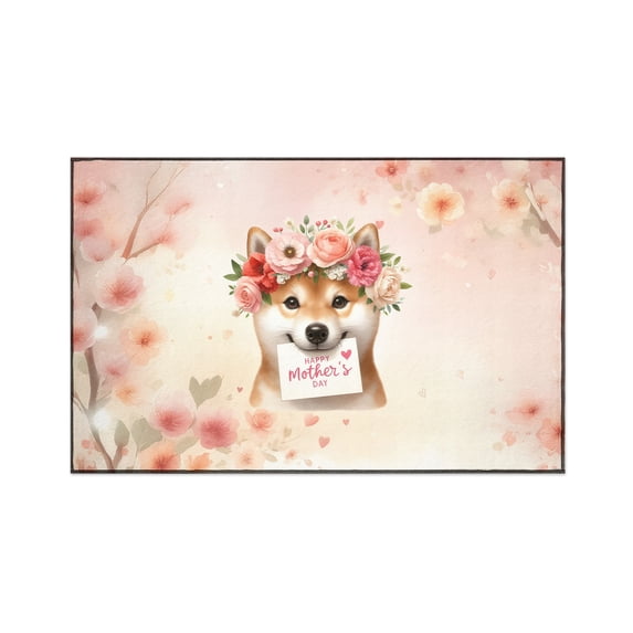 Happy Mother's Day Shiba Inu with Flower Crown and Greeting Card Indoor Rug Shibas Dog Lovers Gifts Idea Carpet Living Bed Room Sofa Home Decor - 13004