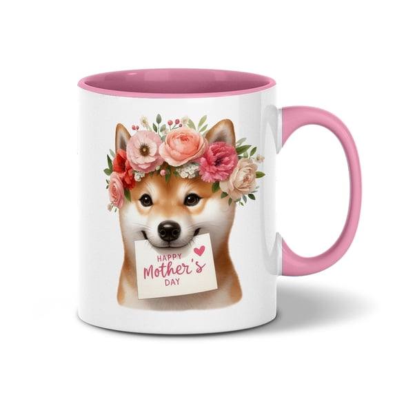 Happy Mother's Day Shiba Inu with Flower Crown and Greeting Card 11oz Accent Two-tone Mug Shibas Dog Lovers Gifts Idea Coffee Tea Cup - 13004