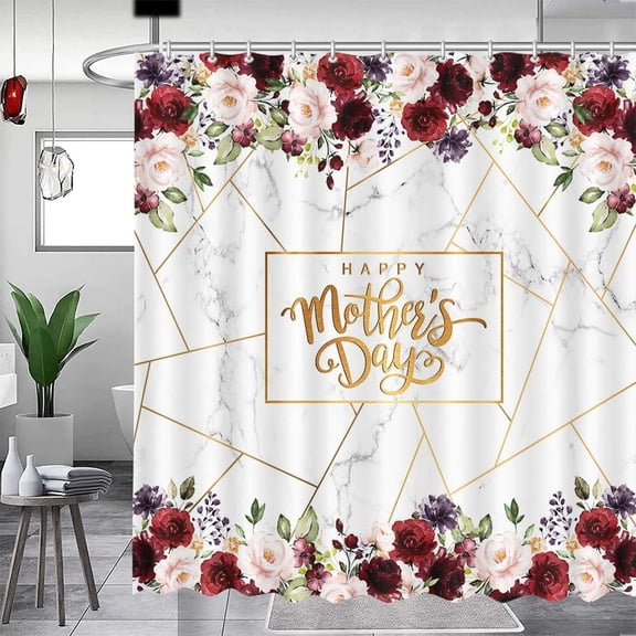 Happy Mother''s Day Shower Curtain Floral Shower Curtain for Bathroom Washable Durable Fabric Bathroom Shower Curtains 72x72 inch