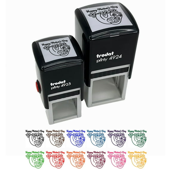 Happy Mother's Day Sloth and Baby Self-Inking Rubber Stamp Ink Stamper - Black Ink - Large 1-1/2 Inch