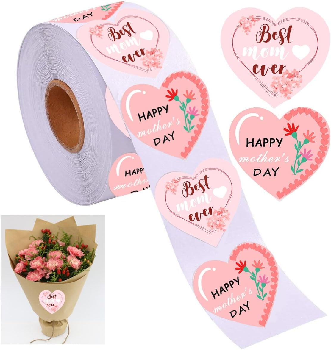 Happy Mother's Day Stickers 2inch Heart Shaped Stickers for Mothers Day ...