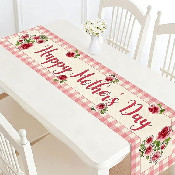Happy Mother''s Day Table Runner Flower Dining Table Runner Decoration, Kitchen Dining Room Decoration for Mother''s Day Tablecloths 33*72 Inch