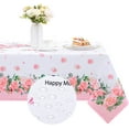 thumbnail image 1 of Happy Mother''s Day Tablecloth, Floral Pink Table Cloth, Spring Flower Table Cover for Outdoor, Waterproof Tablecloth for Gift Party Kitchen Dinning Table Decor, 60 x 120 Inch, Pink and White, 1 of 6
