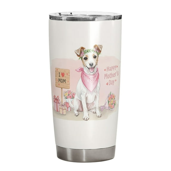 Happy Mother's Day Toy Fox Terrier Love Dog Mom Heart Flower 20oz Stainless Steel Tumbler Insulated Cup with Lid Dog Lover - 12004