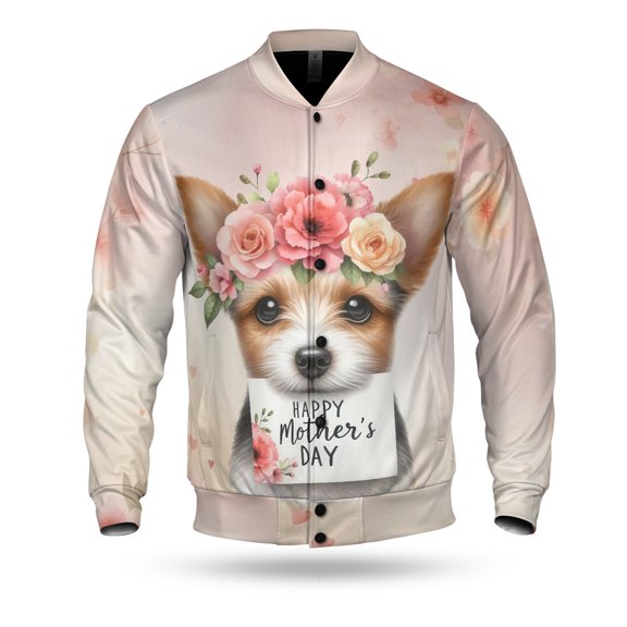 Happy Mother's Day Toy Fox Terrier with Flower Crown All Over Print 3D Baseball Jacket Dog Lover Bomber Jacket Softball - 13004