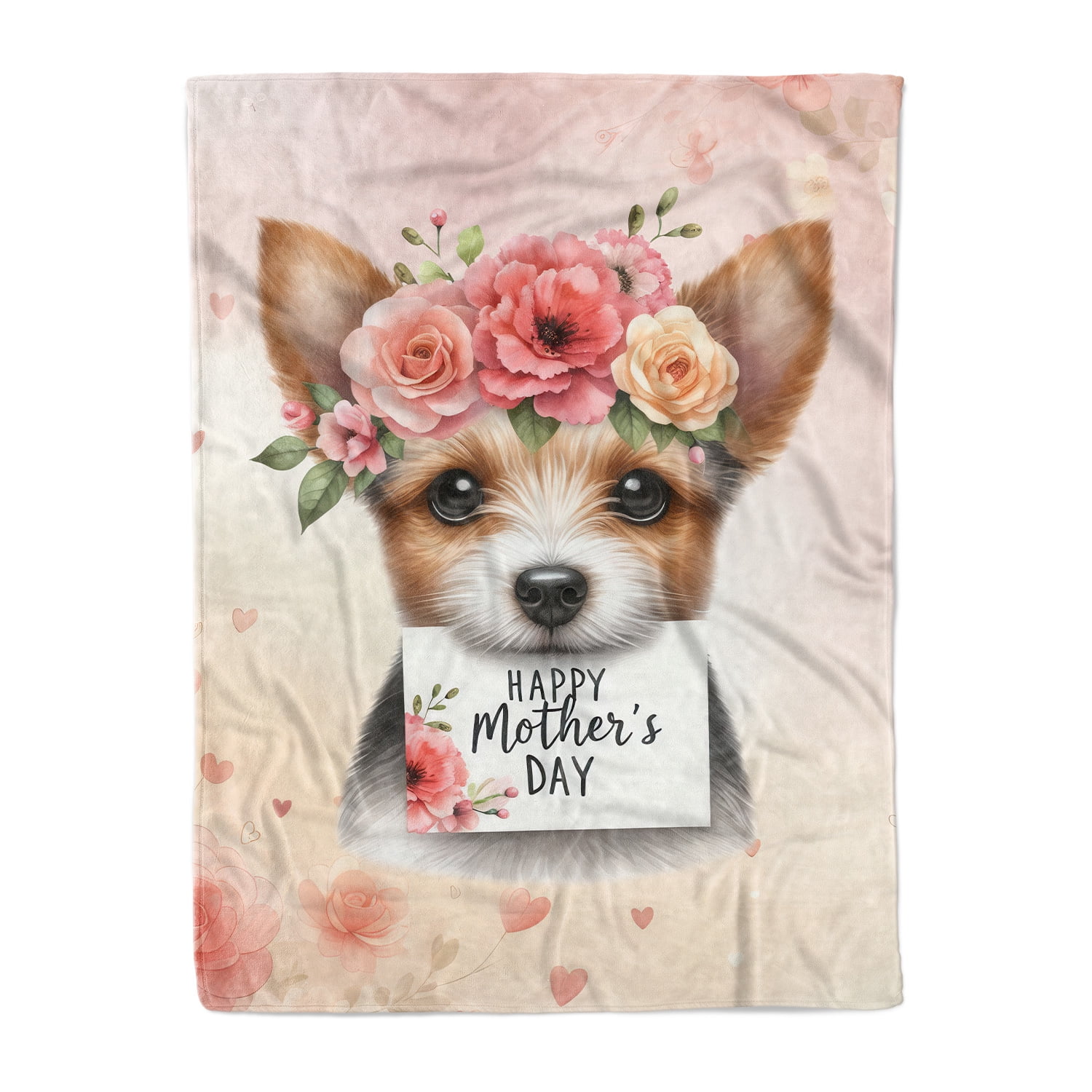 Happy Mother's Day Toy Fox Terrier with Flower Crown and Greeting Card Cozy Fleece Blanket Dog Lover Warm Soft Throw Blanket - 13004