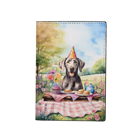 Happy Mother's Day Weimaraner with Sweets and Flowers at a Picnic Travel Passport Wallet Weim Gray Ghost Dog Lover PU Leather Passport Holder Cover - 13005