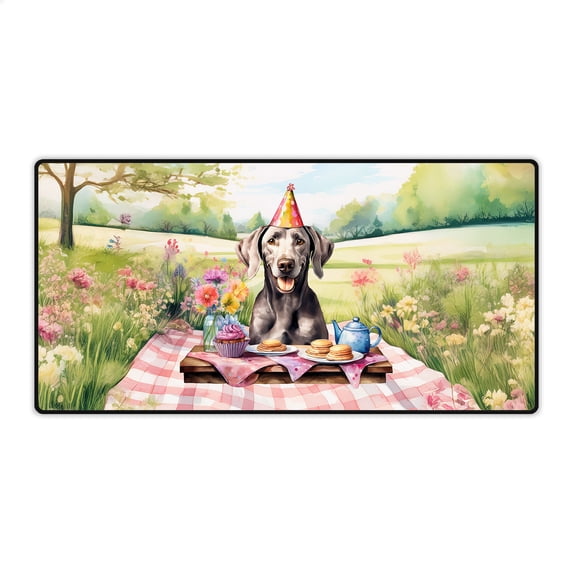 Happy Mother's Day Weimaraner with Sweets and Flowers at a Picnic Desk Mat Full Keyboard Mouse Pad Weim Gray Ghost Dog Lover Large Mousepad - 13005